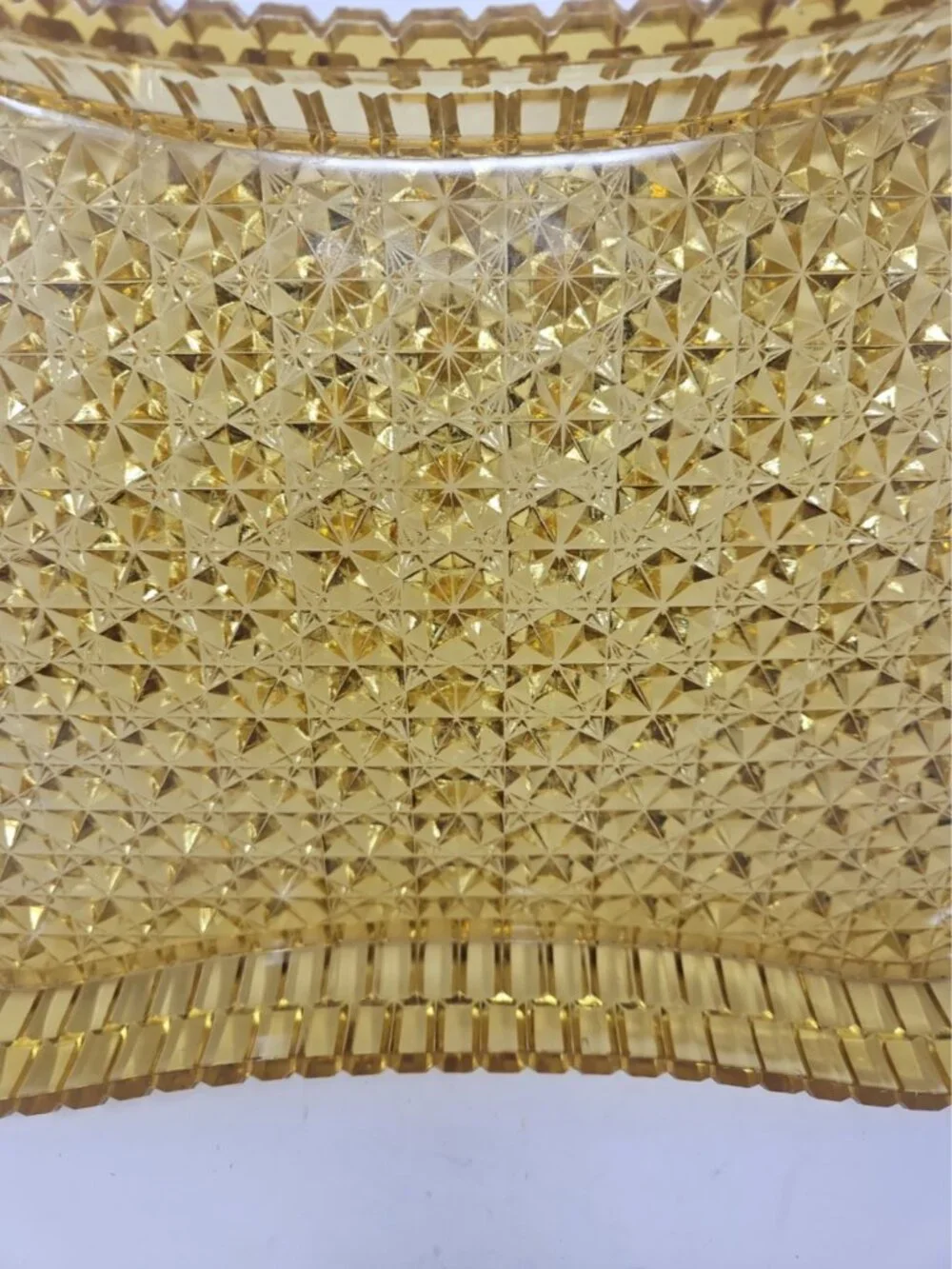 Antique 1885 Amber Topaz Yellow EAPG Tray Central Glass 775 Block Diamond 14.5